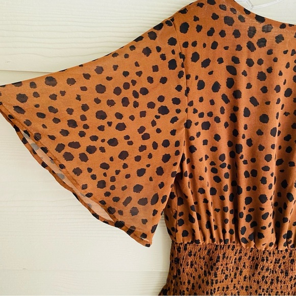 She + Sky Cheetah Print Tiered Smocked Waist Dress Med - Picture 4 of 8
